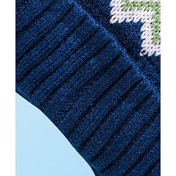 Babyhug Knit Woollen Cap With Pom Pom Applique & Argyle Design - Navy Blue