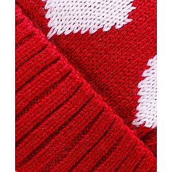 Babyhug Knit Woollen Cap With Pom Pom Applique & Heart Design - Red