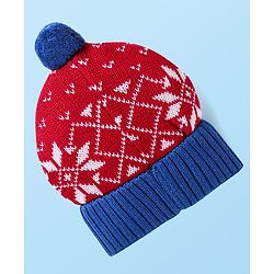 Babyhug Knit Woollen Cap With Pom Pom Applique & Design - Red
