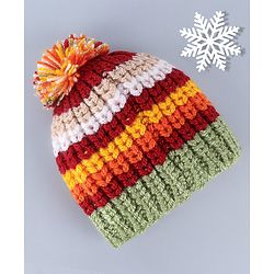 Babyhug Cable Knit Design Woollen Cap with Pom Pom - Yellow & Green