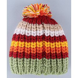 Babyhug Cable Knit Design Woollen Cap with Pom Pom - Yellow & Green