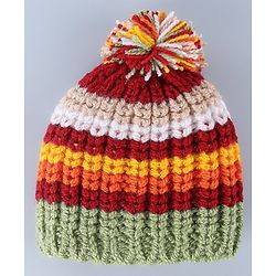 Babyhug Cable Knit Design Woollen Cap with Pom Pom - Yellow & Green