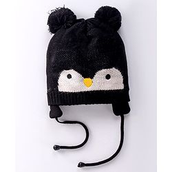 Babyhug Penguin Design Woollen Cap with Knot - Black