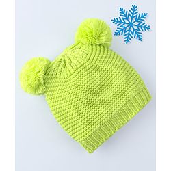 Babyhug Cable Knit Design Woollen Cap with Pom Pom Neon Green - Diameter 20cm