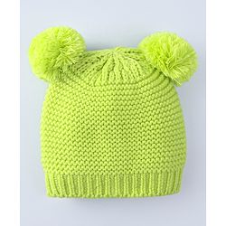 Babyhug Cable Knit Design Woollen Cap with Pom Pom Neon Green - Diameter 20cm
