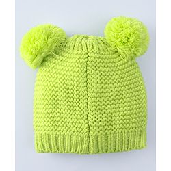 Babyhug Cable Knit Design Woollen Cap with Pom Pom Neon Green - Diameter 20cm