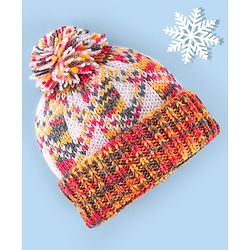 Babyhug Knitted Woollen Design Cap with Pom Pom Detailing - White & Red