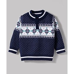 Babyhug 100% Cotton Knit Full Sleeves Floral Printed Sweater Set With Cap - Navy Blue