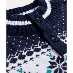 Babyhug 100% Cotton Knit Full Sleeves Floral Printed Sweater Set With Cap - Navy Blue