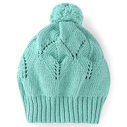 Babyhug Knitted Full Sleeves Side Tie Up Sweater Set with Cap - Aqua Blue