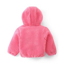 Babyhug Woven Full Sleeves Front Open Hooded Fur Jacket With Bear Embroidery Detailing - Pink