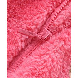 Babyhug Woven Full Sleeves Front Open Hooded Fur Jacket With Bear Embroidery Detailing - Pink