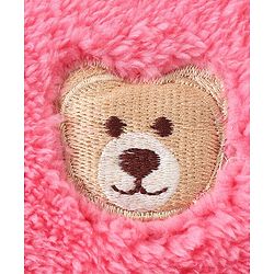 Babyhug Woven Full Sleeves Front Open Hooded Fur Jacket With Bear Embroidery Detailing - Pink