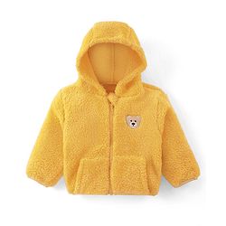 Babyhug Woven Full Sleeves Front Open Hooded Fur Jacket With Bear Embroidery Detailing - Pink