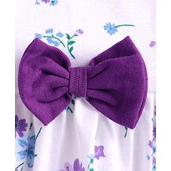 Babyhug Single Jersey Knit Sleeveless Floral Printed Dress With Bloomer & Bow Applique - White