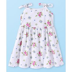 Babyhug Single Jersey Knit Sleeveless Frock With Floral Print - White