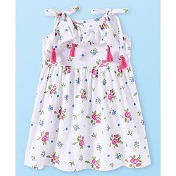 Babyhug Single Jersey Knit Sleeveless Frock With Floral Print - White