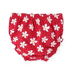 Babyhug Single Jersey Knitted Half Sleeves Frill Detailing Floral Printed Frock with Bloomer - Red & White