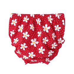 Babyhug Single Jersey Knitted Half Sleeves Frill Detailing Floral Printed Frock with Bloomer - Red & White