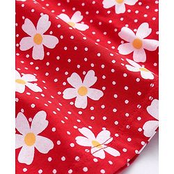 Babyhug Single Jersey Knitted Half Sleeves Frill Detailing Floral Printed Frock with Bloomer - Red & White