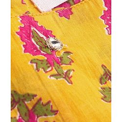 Babyhug Cotton Woven Three Fourth Sleeves Floral Printed Ethnic Dress - Mustard