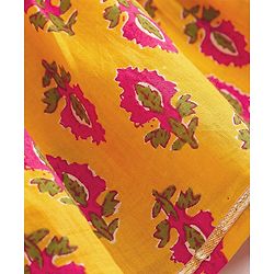 Babyhug Cotton Woven Three Fourth Sleeves Floral Printed Ethnic Dress - Mustard
