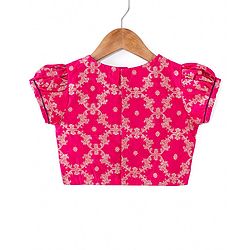 Babyhug Woven Short Puff Sleeves Sequinned & Floral Embroidered Choli With Brocade Lehenga and Net Dupatta - Multicolour