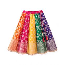 Babyhug Woven Short Puff Sleeves Sequinned & Floral Embroidered Choli With Brocade Lehenga and Net Dupatta - Multicolour