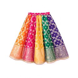 Babyhug Woven Short Puff Sleeves Sequinned & Floral Embroidered Choli With Brocade Lehenga and Net Dupatta - Multicolour
