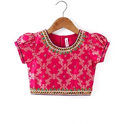 Babyhug Woven Short Puff Sleeves Sequinned & Floral Embroidered Choli With Brocade Lehenga and Net Dupatta - Multicolour