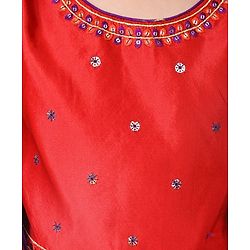 Babyhug Woven Puffed Sleeves Foil Printed Embroidered Choli Lehenga & Dupatta Set - Purple