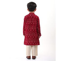 Babyhug Woven Full Sleeves Floral Sequin Embroidered Kurta Pyjama Set - Maroon