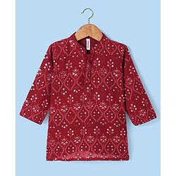 Babyhug Woven Full Sleeves Floral Sequin Embroidered Kurta Pyjama Set - Maroon