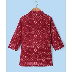 Babyhug Woven Full Sleeves Floral Sequin Embroidered Kurta Pyjama Set - Maroon