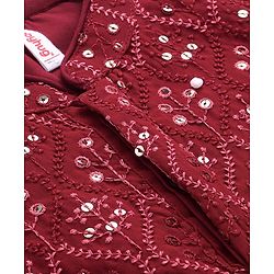 Babyhug Woven Full Sleeves Floral Sequin Embroidered Kurta Pyjama Set - Maroon