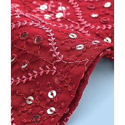 Babyhug Woven Full Sleeves Floral Sequin Embroidered Kurta Pyjama Set - Maroon