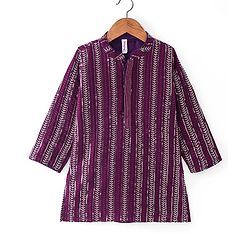 Babyhug Lurex Zari Sequin Embroidered Kurta Pyjama Set - Magenta