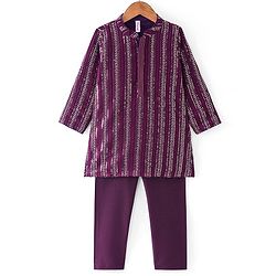 Babyhug Lurex Zari Sequin Embroidered Kurta Pyjama Set - Magenta