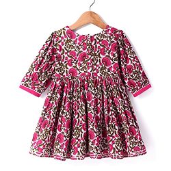 Babyhug Cotton Woven Three Fourth Floral Print Kurti Gharara Set With Dupatta - Dark Pink