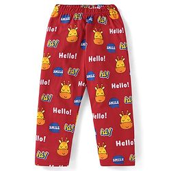 Babyhug Cotton Knit Full Sleeves Giraffe & Text Printed Night Suit - Dark Red