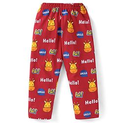 Babyhug Cotton Knit Full Sleeves Giraffe & Text Printed Night Suit - Dark Red
