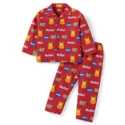 Babyhug Cotton Knit Full Sleeves Giraffe & Text Printed Night Suit - Dark Red