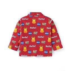 Babyhug Cotton Knit Full Sleeves Giraffe & Text Printed Night Suit - Dark Red