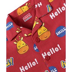 Babyhug Cotton Knit Full Sleeves Giraffe & Text Printed Night Suit - Dark Red