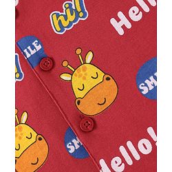 Babyhug Cotton Knit Full Sleeves Giraffe & Text Printed Night Suit - Dark Red
