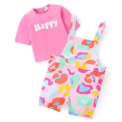 Babyhug Single Jersey Knit Dungaree  Half Sleeves T-Shirt with Text & Abstract Print - Multicolour