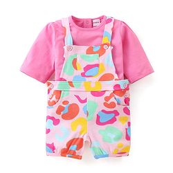 Babyhug Single Jersey Knit Dungaree  Half Sleeves T-Shirt with Text & Abstract Print - Multicolour