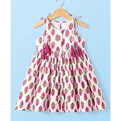 Babyhug Cotton Woven Sleeveless Ethnic Dress with Floral Print - White