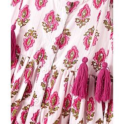 Babyhug Cotton Woven Sleeveless Ethnic Dress with Floral Print - White