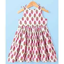 Babyhug Cotton Woven Sleeveless Ethnic Dress with Floral Print - White